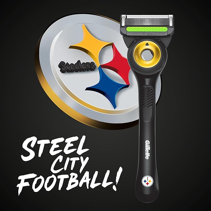 Gillette Labs Special NFL Steelers Edition Shaving Razor for Men - 1 Handle, 4 Razor Blade Refills & Magnetic Stand, GilletteLabs with Exfoliating Bar