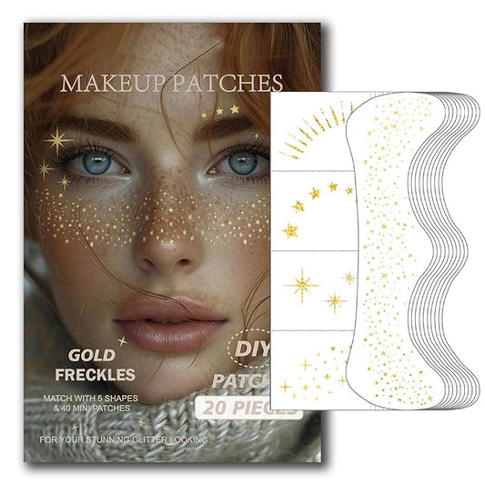 20 Pcs Makeup Patches,Glitter Freckles Patches with 5 Shapes - Sparkling Self-Adhesive Face Jewels for Festival, Rave & Party Makeup - Waterproof Face Glitter Stickers for Women & Teens