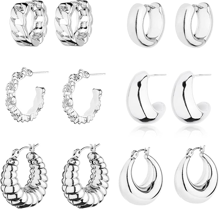 HILXURY Gold Chunky Hoop Earrings Set for Women, 14K Gold Plated Twisted Huggie Hoop Earring Hypoallergenic, Thick Open Hoops Set Lightweight