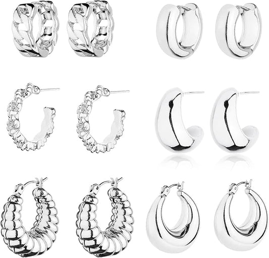 HILXURY Gold Chunky Hoop Earrings Set for Women, 14K Gold Plated Twisted Huggie Hoop Earring Hypoallergenic, Thick Open Hoops Set Lightweight