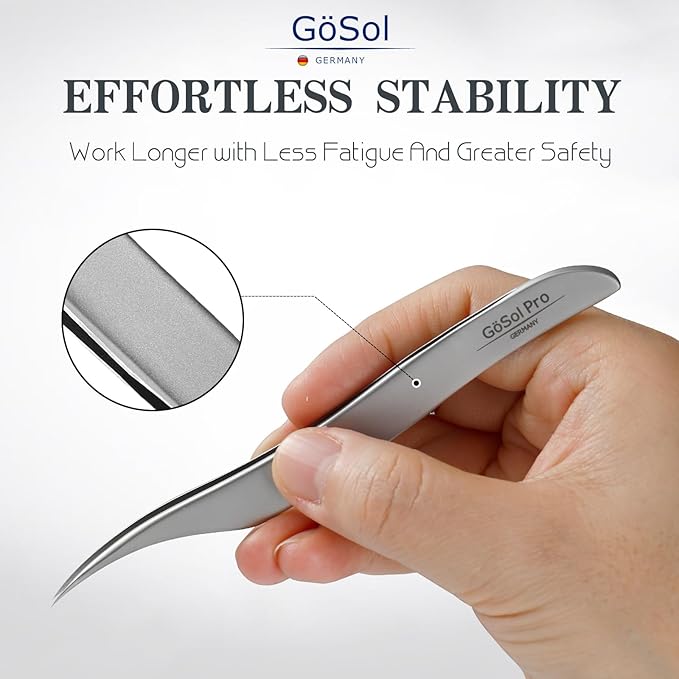 GöSol Pro Lash Tweezers for Eyelash Extensions, Professional Dolphin Isolation Eyelash Tweezers for High Precision Pick/Fan/Wiggle/Apply; 420 Stainless Steel Lash Tweezer for Volume & Classic Lashes