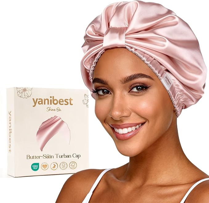 YANIBEST Adjustable Satin Bonnet for Sleeping with Elastic Band, Double Layer Hair Wrap for Natural Curly Hair, Reduce Frizz