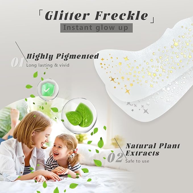 HOSAILY 6 PCS Glitter Freckles Face Tattoo, Gold & Silver Waterproof Face Sparkle Speckles Patches for Women, Cute Star Metallic Glitter Temporary Tattoo Makeup Accessories for Festival #Set B
