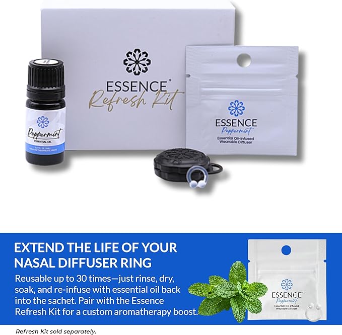 Essence Wearable Aromatherapy Nasal Diffuser – Peppermint Essential Oil Nose Ring Silicone Inhaler for Stress & Mood Support - Made in USA & Travel-Friendly (Ring Only)