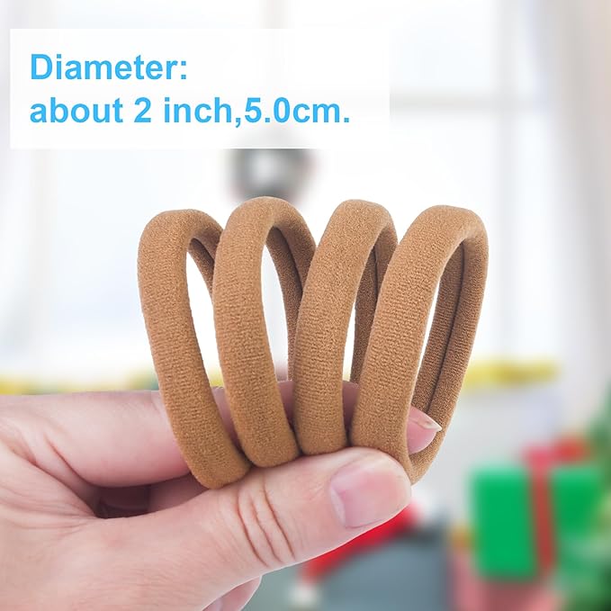 100PCS Thick Hair Ties for Women, Large Elastic Hair Bands in Bulk, Cotton Ponytail Holders for Thick Hair No Damage, 2 inch in Diameter, Light Brown, by BAOLI