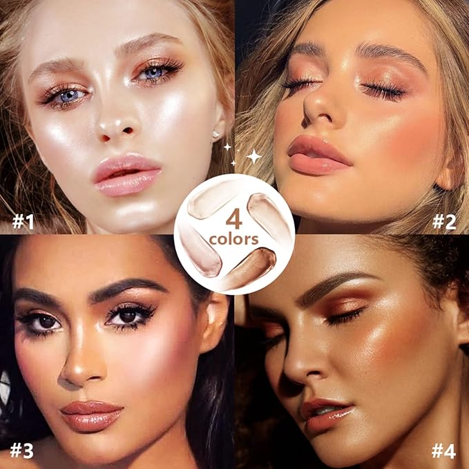 Liquid Highlighter Makeup Face Highlighters & Luminizers, Pink Highlighters Makeup for Long Lasting Shimmer Natural Glow, Body Highlighter Easy to Apply with Cushion Applicator (#3 Rose gold)