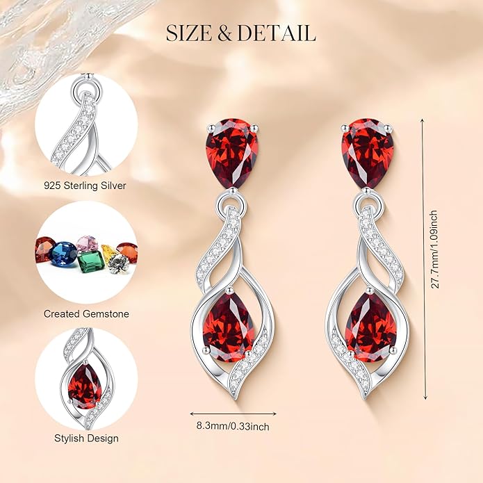FANCIME Gift for Women Birthstone Earrings for Her Teardrop Birthstone Earrings S925 Sterling Silver infinity Love Birthday Gifts for Mom Women
