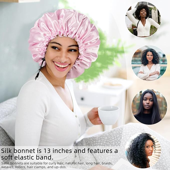 Satin Silk Bonnet For Curly Hair Bonnet Braid Bonnet For Sleeping Bonnets For Women Large Double-layer Adjustable