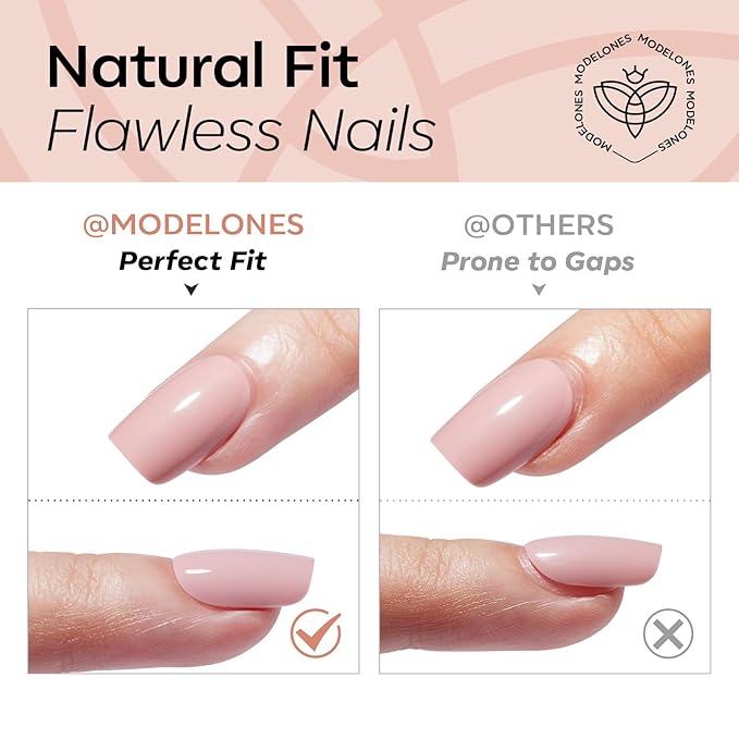 modelones Nude Short Press on Nails, Semi-Transparent Oval Fake Nails Kit Press Ons with Nail Glue, Adhesive Tabs, Nail File, Prep Pad, Manicure Stick, 32Pcs 16 Sizes, Valentines
