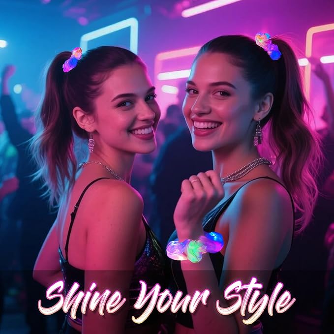 40 PCS Light up Scrunchies, 3 Glow Mode, Hair Accessories for Women, Glow in the Dark Party Supply for Festival Rave Slumber Party