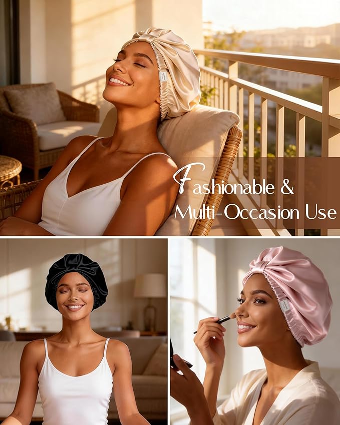 YANIBEST Adjustable Satin Bonnet for Sleeping with Elastic Band, Double Layer Hair Wrap for Natural Curly Hair, Reduce Frizz