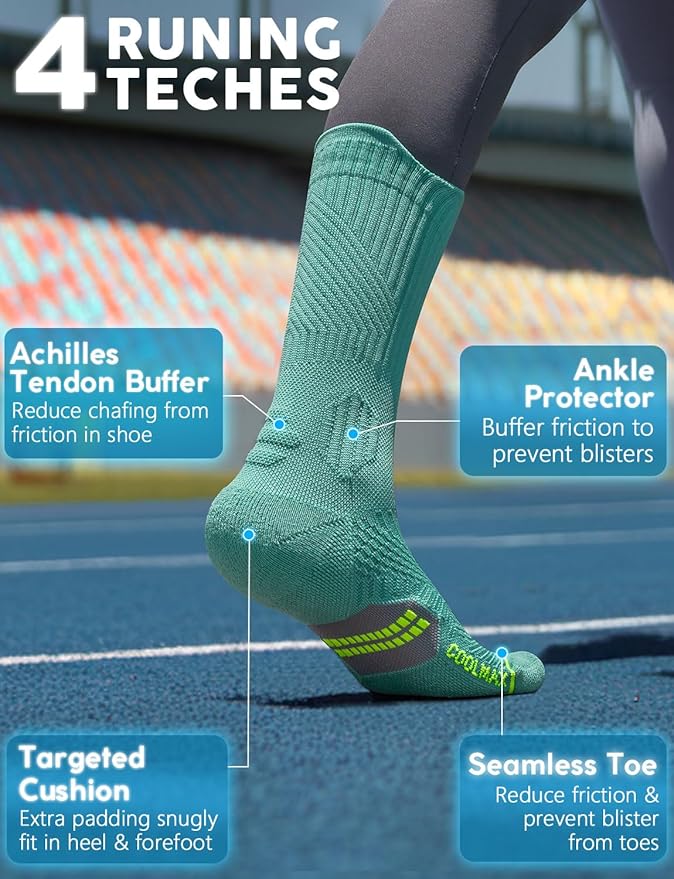 Juclise Womens Coolmax Bamboo Viscose Compression Running Crew Socks, Moisture-Wicking Anti-Blister Hiking&Gym Athletic