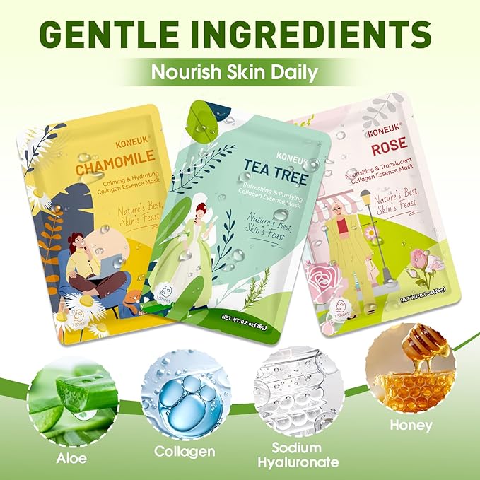 27 Pack Collagen Sheet Face Masks Skincare for Women, Bulk Hydrating Face Mask Set for Dry Skin, Moisturizing Facial Masks for Skin Care, Valentines Day Gifts for Her, Mothers Day Gifts, Teacher Gifts