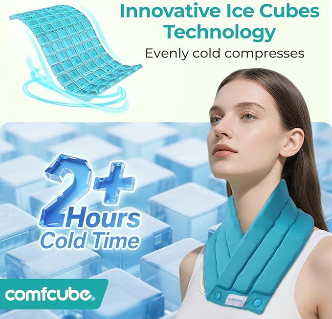 Comfcube Neck Ice Pack Wrap for Cervical Pain and Cooling, 2 Hours Long Lasting Cold Ice Pack for Neck Shoulders, FSA Eligible, Flexible Cold Pack for Hot Weather, Hot Flashes, Surgery, Swelling