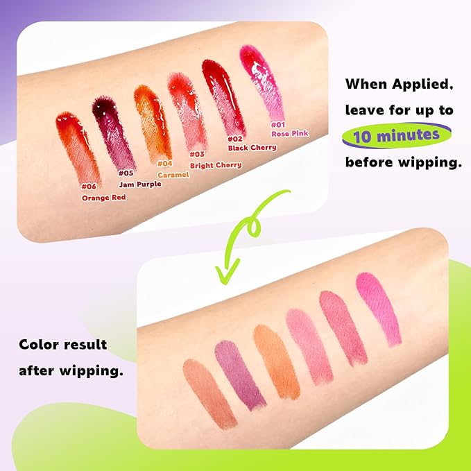 Glam Code Wipe-Off Lip Stain Non-stick to Cup Transfer-Resistant, Smudge-Proof Lip Tint Highly Pigmented Matte Finish Long-lasting Vibrant Kiss-Proof Lip Stain - 02# Berry Red