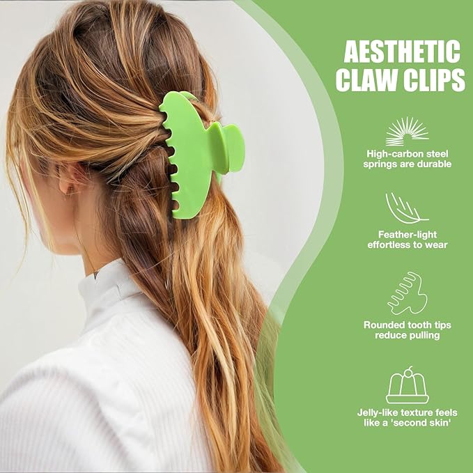 Big Hair Claw Clips for Thick Hair, Tortoise Shell Nonslip Large Green Hair Clips, Celluloid Butterfly Jaw Clips, Strong Hold for Women