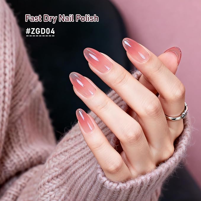 OpenLive Jelly Nail Polish Set, 10 Color With 2Pcs Base and Top Coat Quick Dry High Gloss Shine Nail Polish Non Gel Translucent Milky White Nude Pink Color Holiday Gift Giving