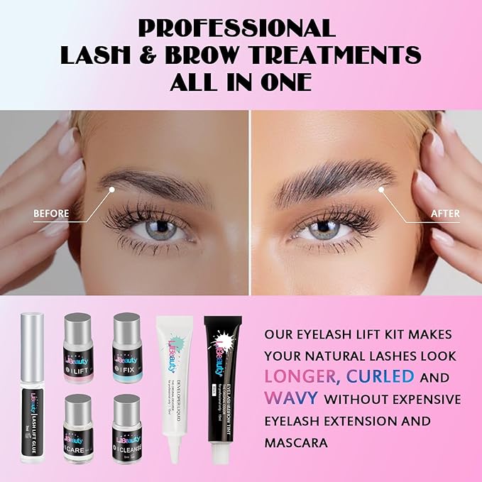 Libeauty Lash Lift and Color Kit Brow Lamination Kit with Color Diy Eyelash Perm Kit Curling Voluminous Coloring Eyebrow Easy To Use At Home & Salon