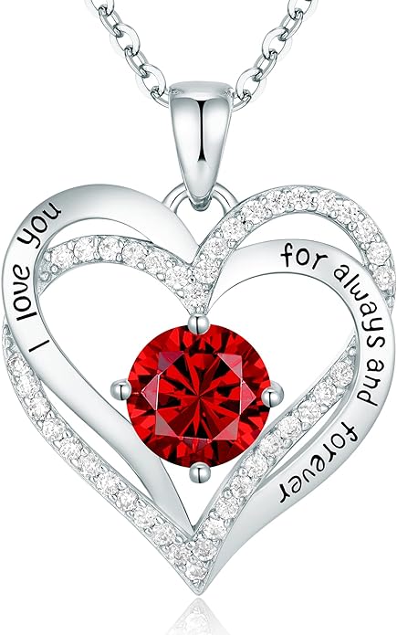 CDE Forever Love Heart Necklaces for Women, Wedding Anniversary, Birthday Mothers Day Christmas Day Gifts for Mom, Mother, Wife, friend, S925 Silver Jewelry with Birthstone Pendant