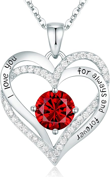 CDE Forever Love Heart Necklaces for Women, Wedding Anniversary, Birthday Mothers Day Christmas Day Gifts for Mom, Mother, Wife, friend, S925 Silver Jewelry with Birthstone Pendant