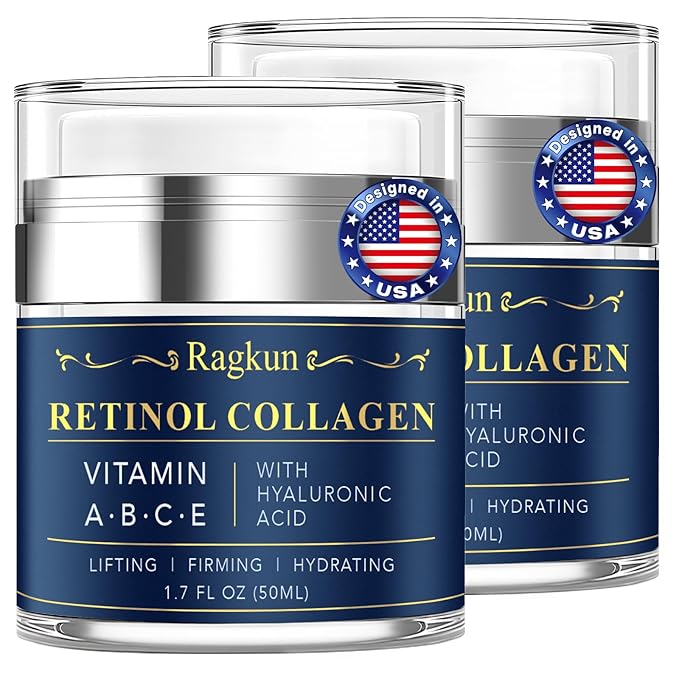 Ragkun Retinol Cream for Face, Collagen Neck Creams for Tightening and Firming, Anti Aging Day & Night Facial Moisturizer for Women & Men, Instant Face Lift Wrinkle Cream 2-Pack
