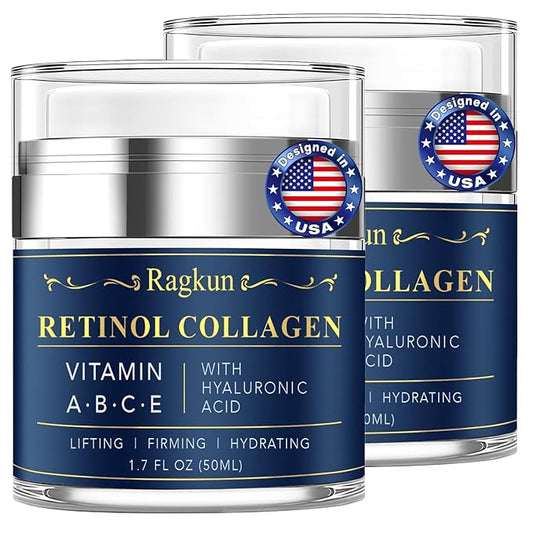 Ragkun Retinol Cream for Face, Collagen Neck Creams for Tightening and Firming, Anti Aging Day & Night Facial Moisturizer for Women & Men, Instant Face Lift Wrinkle Cream 2-Pack