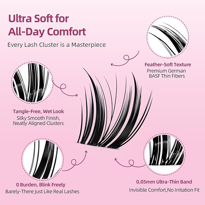Dramatic Volume Lash Clusters, 0.05mm Thin Band 8-18mm C Curl, DIY Lash Extension Reusable, FayJoo BOLDEE 11 Lash Only