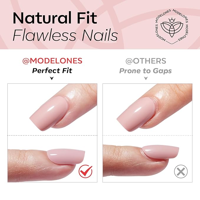 modelones Sheer Red Short Press on Nails, Semi-Transparent Oval Fake Nails Kit Press Ons with Nail Glue, Adhesive Tabs, Nail File, Prep Pad, Manicure Stick, 32Pcs 16 Sizes, Valentines