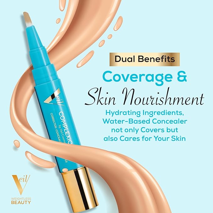 Veil Cosmetics - Complexion Fix Concealer - Liquid Concealer for Under Eye + Dark Circles - Highlight, Contour, Correct - Anti-Aging - Vegan Makeup Pen - Hydrating Lightweight (3N Medium Neutral)