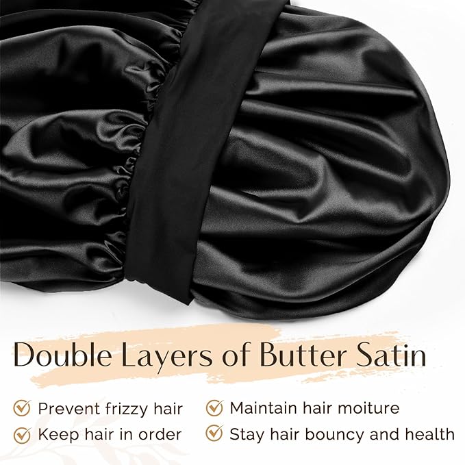 YANIBEST Silk Bonnet for Sleeping Women, Double Layer Hair Satin Bonnets with Elastic Band, Sleep Cap Curly Natural Hair