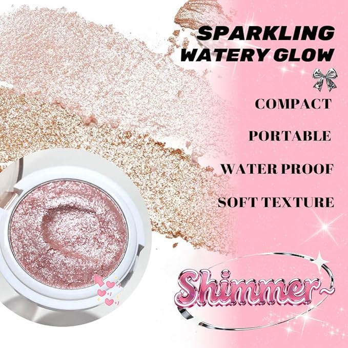 Highlighter Makeup Palette for Blush,Contour,Shadow,Face or Eye Makeup, Shimmer Glow, Creamy Mousse Pressed Powder, Intensely Pigmented, Glitter Sparkling (B03-05# Moonstone)