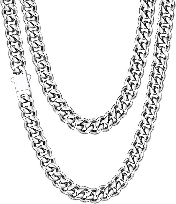 Fiusem 3.5mm Cuban Link Chains for Men, Silver Tone/Black/14K Gold Plated Stainless Steel Necklace Chain, Mens Necklace 16, 18, 20, 22, 24, 26, 28 Inch