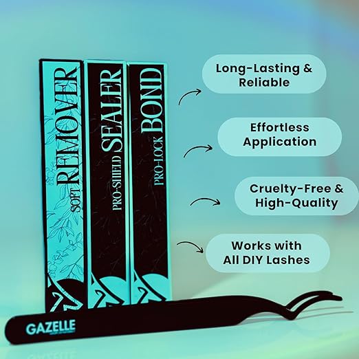 Gazelle Cluster Lash Glue Kit - Lash Bond, Sealer & Remover with Precision Lash Tweezers for DIY Lash Extensions |lash Glue for Eyelash Clusters Long-Lasting Hold & Easy Application