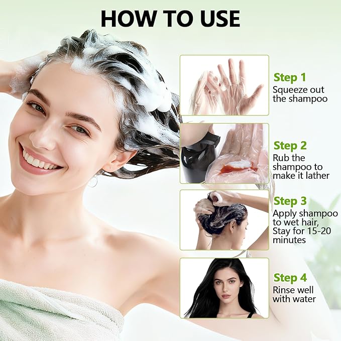 Vireo Color Black Hair Dye Shampoo for Women & Men, 15 Min Gray Coverage, 3 in 1 Semi-Permanent Color with Natural Herbal Ingredients