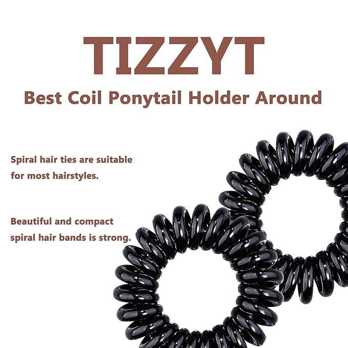18pc Spiral Hair Ties for Women – Black Elastic Hair Ties No Damage, Ponytail Holders for Thick and Thin Hair – Creaseless and Dent-Free Coil | Ideal Gifts for Women Set. (Black hair ties)