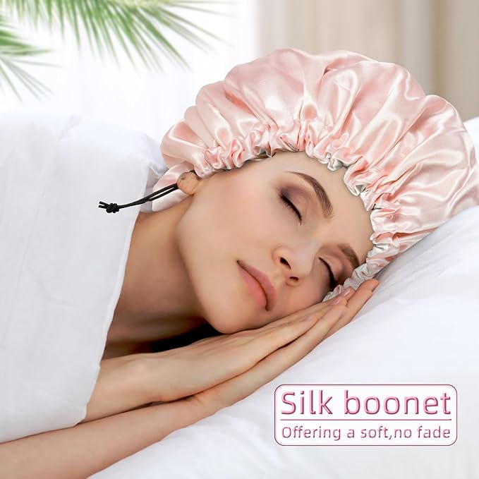 Satin Silk Bonnet for Curly Hair Bonnet Braid Bonnet for Sleeping Bonnets for Women Large Double-Layer Adjustable
