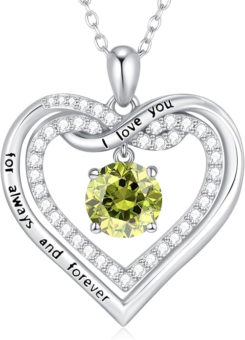G&GEMSJEW Infinity Heart Birthstone Necklaces for Women, 925 Sterling Silver Jewelry, Pendant Heart Necklaces Birthday Anniversary Christmas Gift for Women Wife Mom Girlfriend Lady