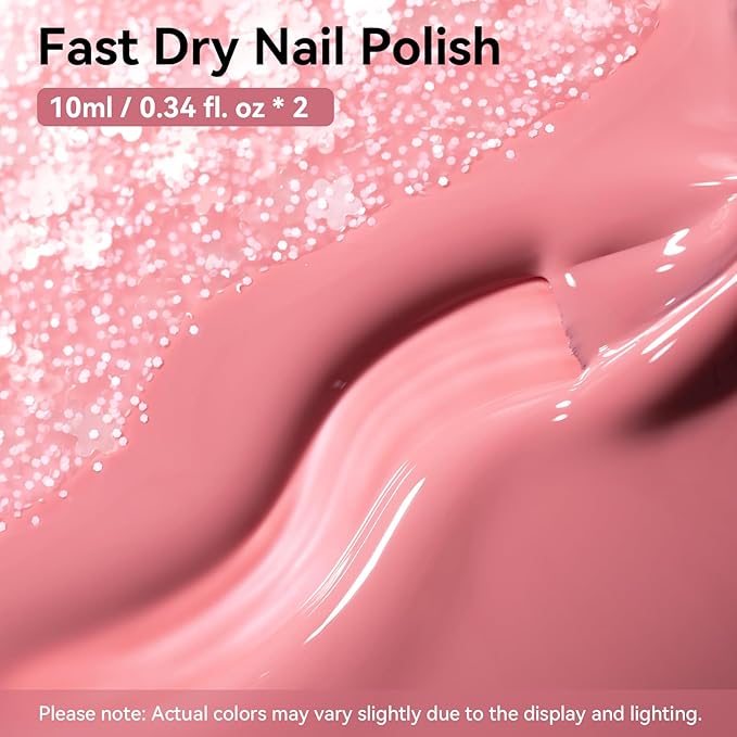Nailshion Dusty Rose Nail Polish and Sheer Pink Dot, 2 Colors Light Pink Nail Polish Duo Non-Gel, Opaque, Fast Dry & Long Lasting Glossy Nail Art Gift for Women