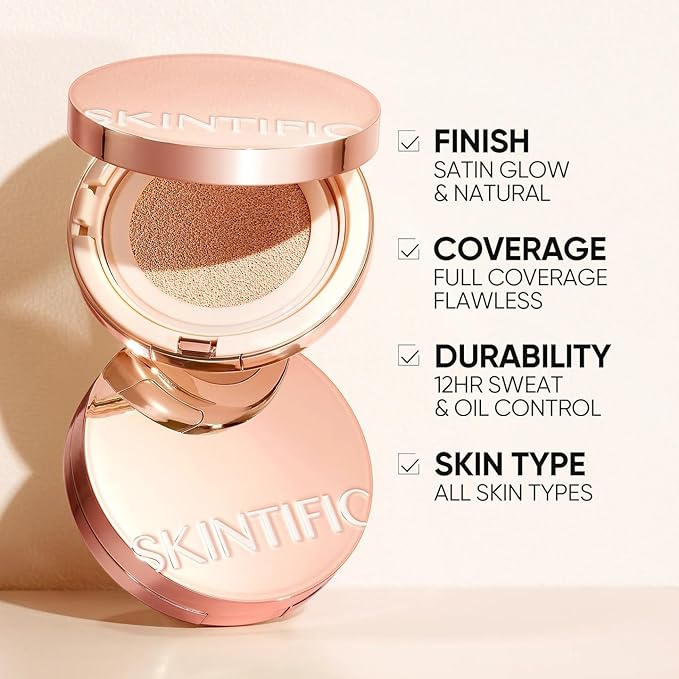 Full Coverage Cushion Foundation #22C Peach Beige| Satin Glow Finish, Oil-Control & Waterproof, Buildable Tattoo Cover Cushion for All Skin Types