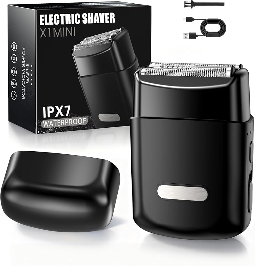 Electric Foil Shavers for Men: Mini Electric Razor with 3 Floating Blades, IPX7 Waterproof & USB-C Fast Charge Cordless Foil Shaver for Men with Travel Lock, Grooming Gift for Home & Travel