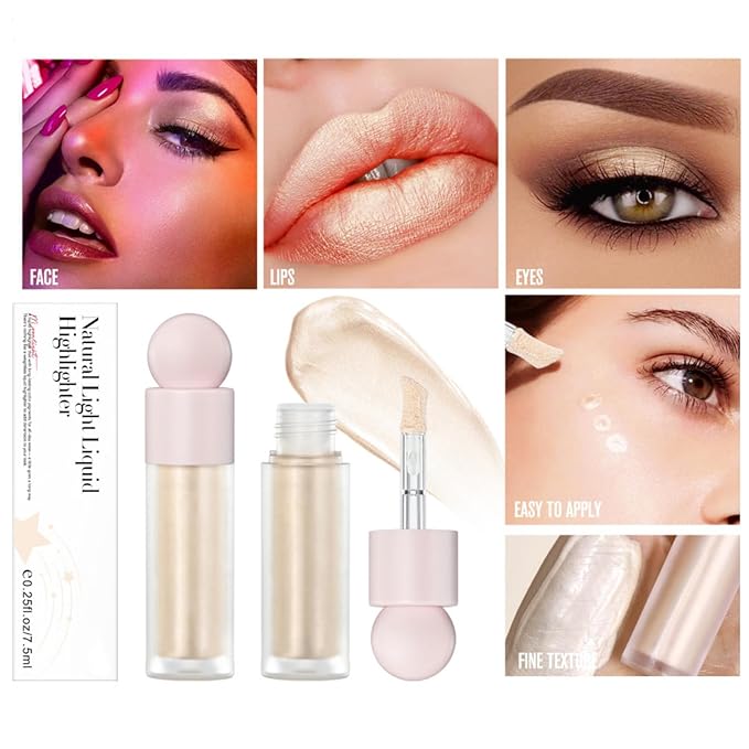 Liquid Highlighter Makeup Liquid Luminizer Glitter 3Pcs, Face Highlighters & Luminizers Body Highlighter for Long Lasting Shimmer, Highlighters Makeup Easy to Apply with Cushion Applicator