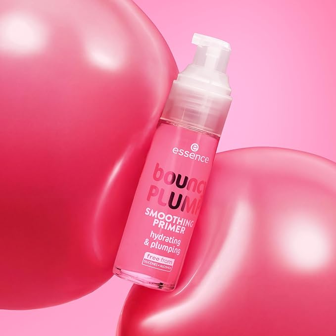essence bouncy plump smoothing primer, pink, moisturising, smoothing, nourishing, natural, vegan, oil-free, alcohol-free, paraben-free