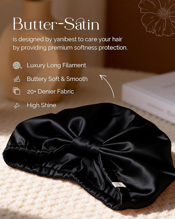 YANIBEST Adjustable Satin Bonnet for Sleeping with Elastic Band, Double Layer Hair Wrap for Natural Curly Hair, Reduce Frizz