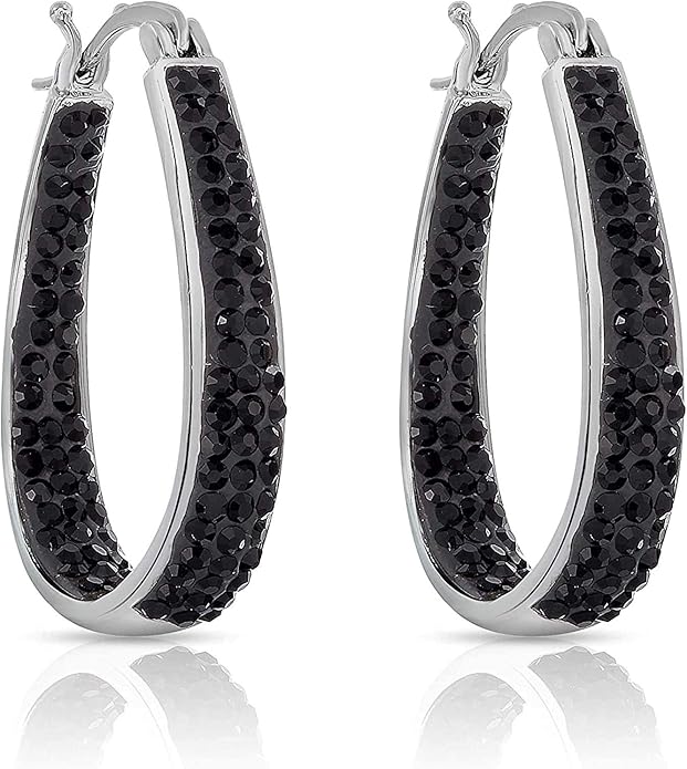 Savlano 14K White Gold Plated Inside Out Crystal Hoop Earrings For Women Comes With Savlano Gift Box