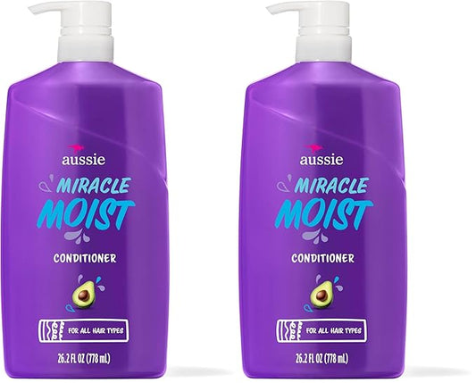 Aussie Miracle Moist with Avocado & Jojoba Oil, Paraben Free Conditioner, 26.2 fl oz (Pack of 2)