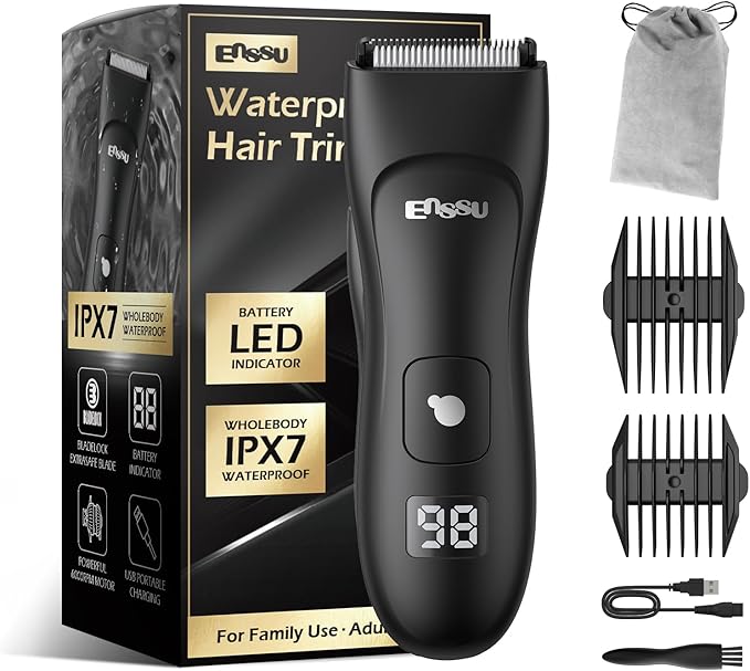 ENSSU Body Hair Trimmer for Men, Electric Manscape Groin Trimmer with Skin-Safe Ceramic Blade, Waterproof Ball Trimmer for Chest, Beard, and Pubic Hair