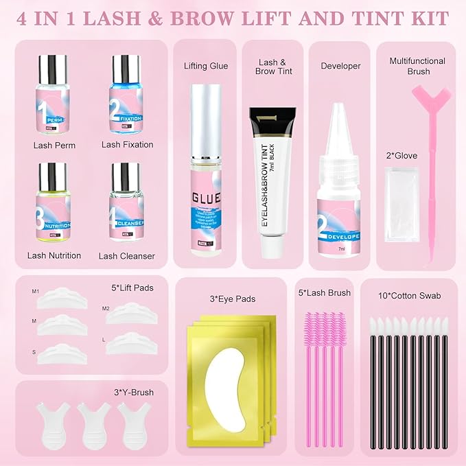 Lash Lift and Black Kit, Eyelash Perm and Black Kit, Professional Black Color Eyelash & Eyebrow Lift Set, Quick Lifting & Voluminous Coloring for Lash Lifting, Easy to Use & Lasting Curl at Home