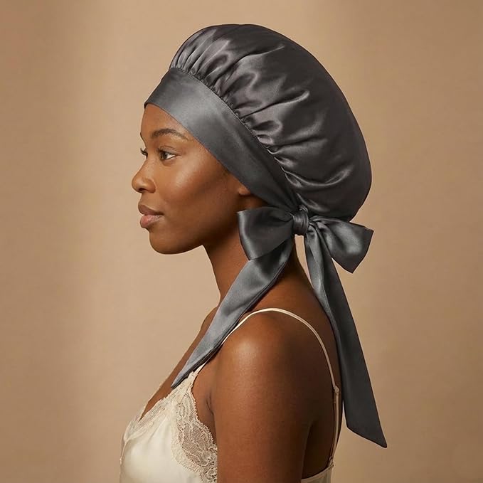 100% Mulberry Silk Hair Sleep Bonnet - Reversible Sleep Bonnet for Women, Wide Band Adjustable Tie, Night Cap for Curly Hair