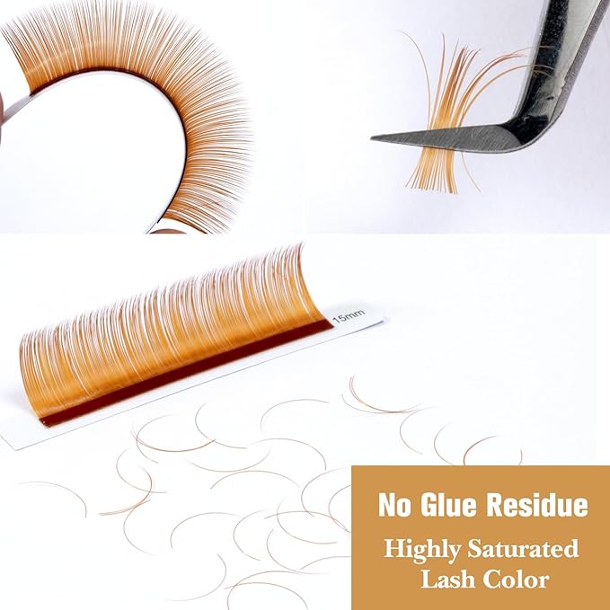 TDANCE Light Brown Lash Extensions Colored Lash Extensions Classic Lash Extension 0.07mm C/D Curl Premium Eyelash Extensions Salon Use (Light Brown,D-0.07,10-17mm)
