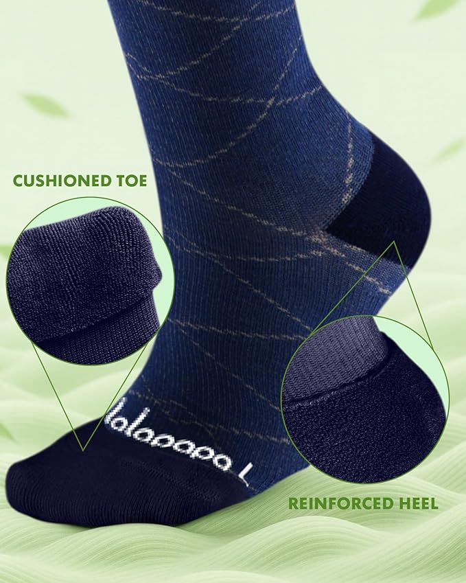 Lalapapa Bamboo Viscose Compression Socks for Women Men 2 Pairs 15-20mmHg Knee High Compression Socks Travel Nurse